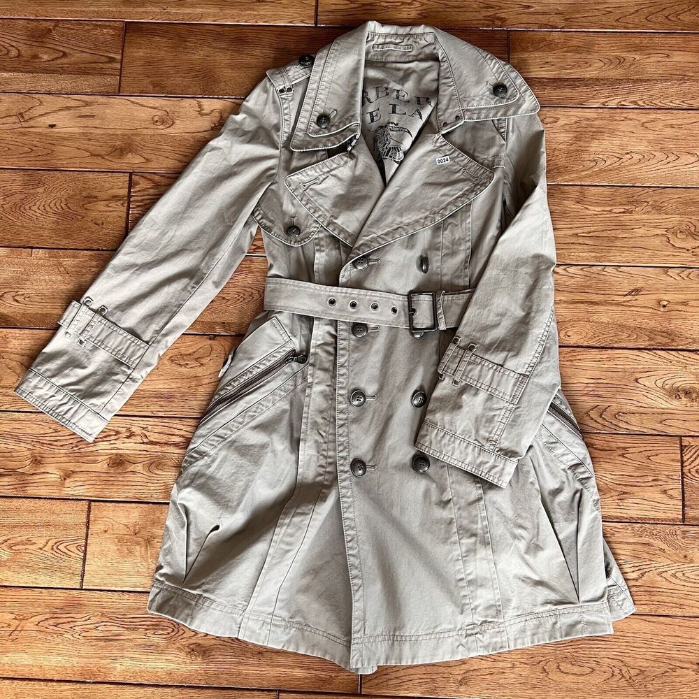 Burberry Blue Label Trench Coat Beige Check Cotton 38 Authentic 0024-155